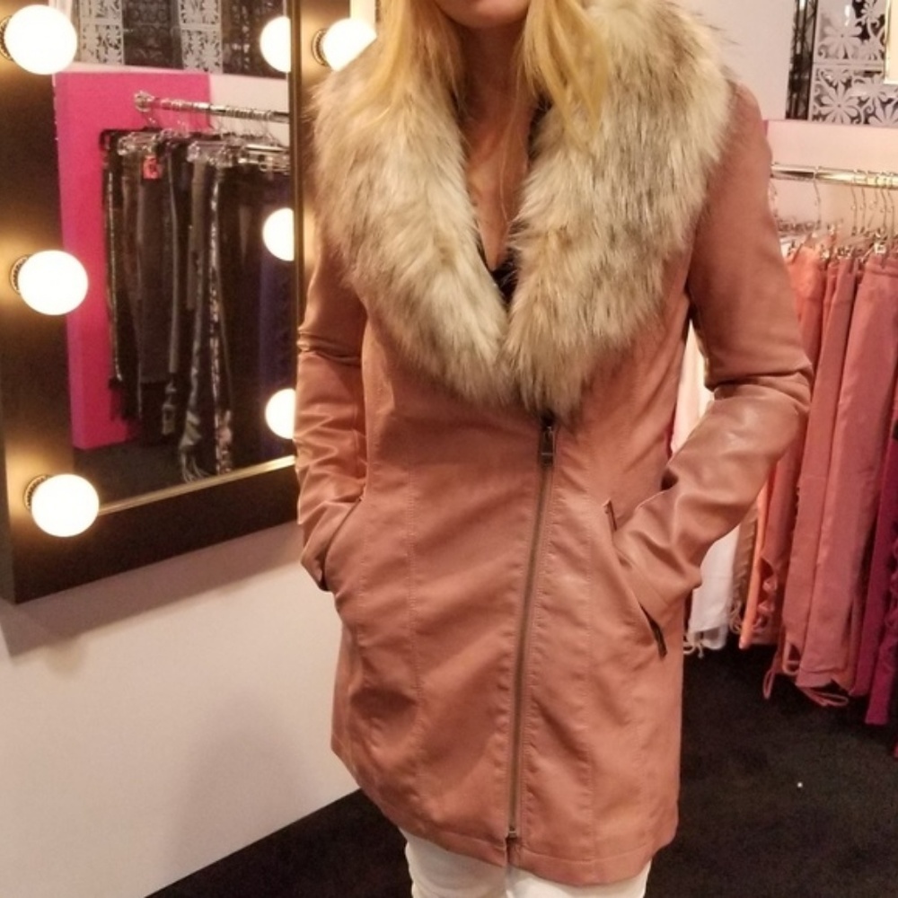 Faux leather coat with removable fur - Picture 2 of 4